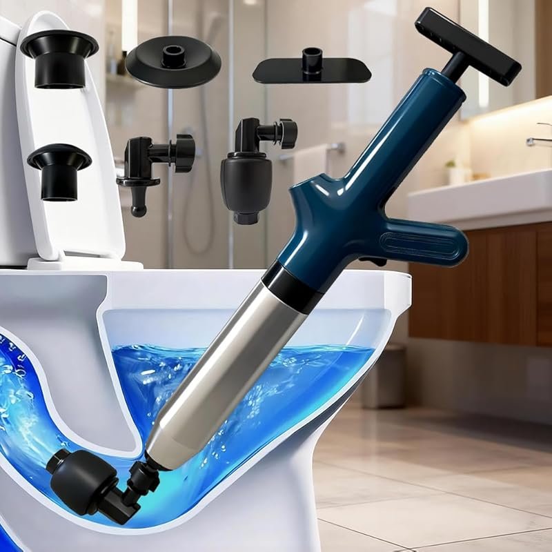 High Pressure Toilet Plunger with Four Nozzles - Heavy Duty Clog Remov