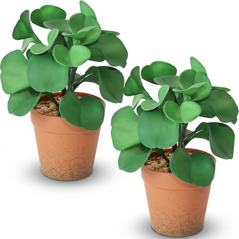 Artificial Potted Plant,8 inch Small Realistic Faux Peperomia Leaves f