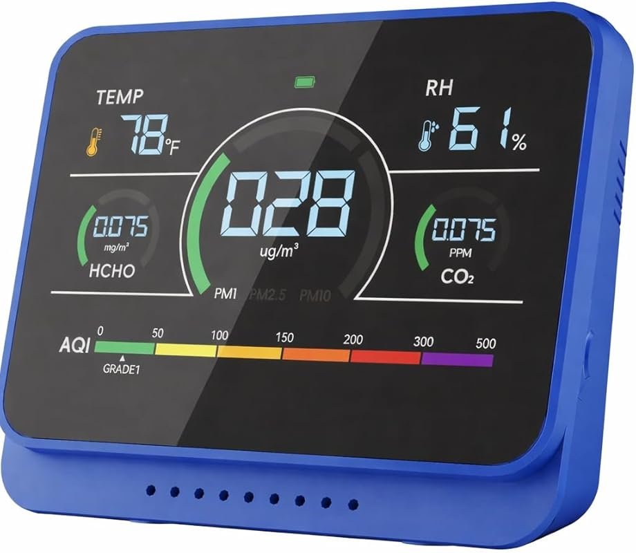 Xoopon 13-in-1 Air Quality Monitor – Portable Tester for PM2.5, CO2, V