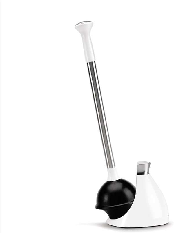simplehuman Toilet Plunger and Caddy, Stainless Steel, White