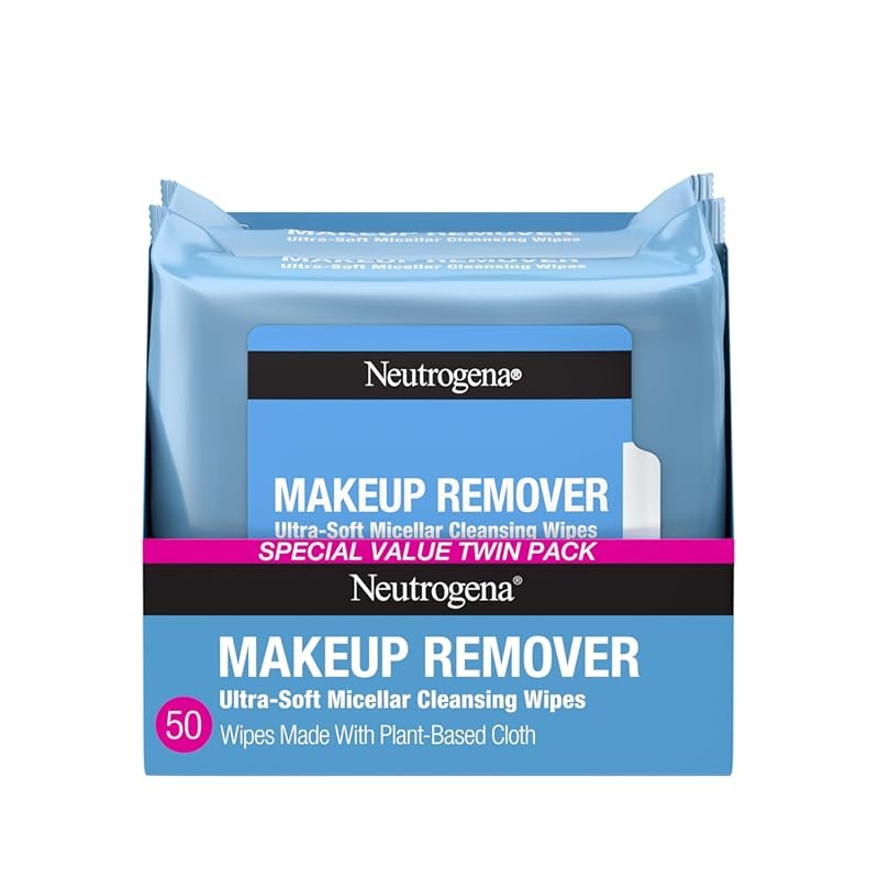 Neutrogena Micellar Alcohol-Free Makeup Remover Wipes, Compostable Pla