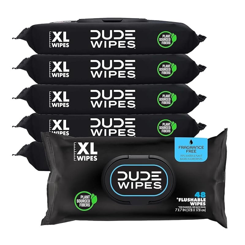 DUDE Wipes Flushable Extra-Large Unscented Adult Wipes - 6 Pack 288 Wi