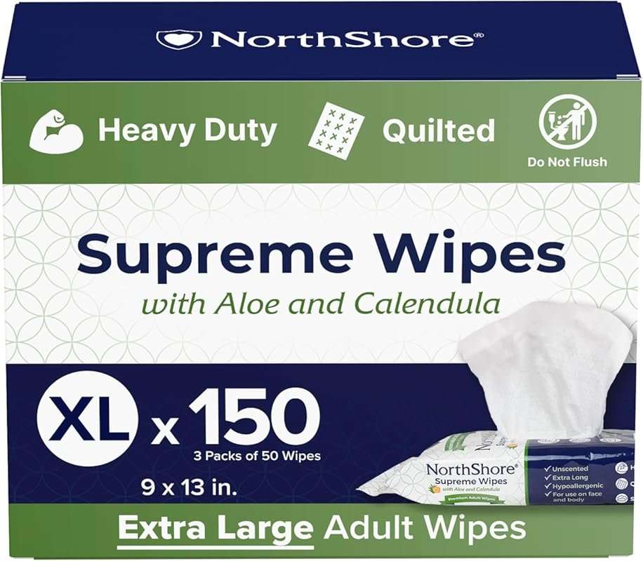 NorthShore Supreme Heavy-Duty Quilted Wipes, X-Large 9x13 Inches, 50 C