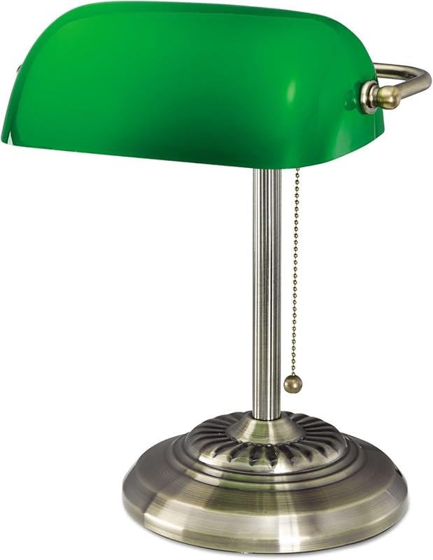 Alera ALELMP557AB Traditional Banker's Lamp – Antique Brass and Green 