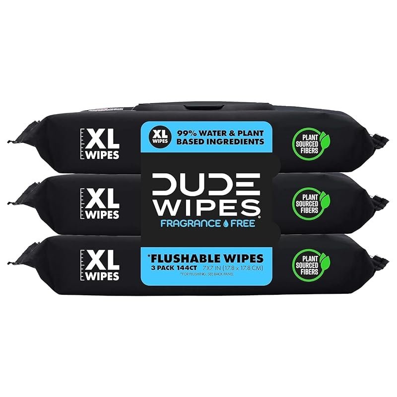 DUDE Flushable Wipes Unscented Extra-Large Adult Wipes with Vitamin-E 