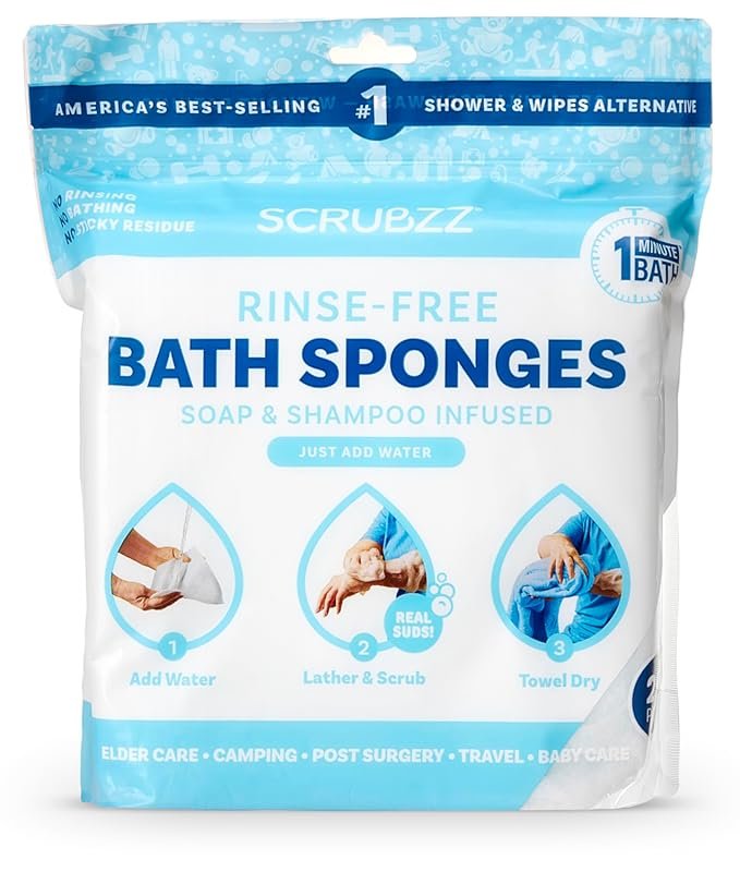 Scrubzz Disposable Rinse Free Bathing Wipes 25 Pack All-in-1 Shower Wi