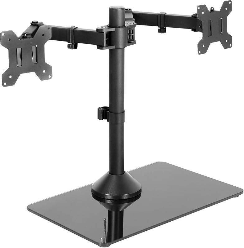 VIVO Freestanding Dual Monitor Stand – Adjustable Glass Base Arms for 