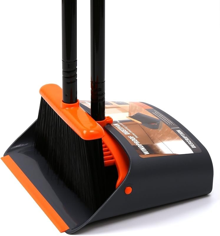 TreeLen Broom and Dustpan Set with 52'' Long Handle for Home, Kitchen,
