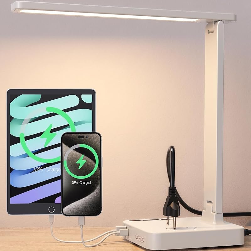cozoo LED Desk Lamp: USB Type C, 2 AC, 9 Modes, Touch Timer, Eye-Carin