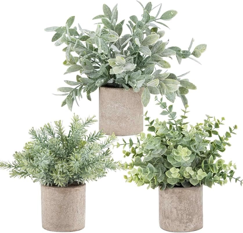 Der Rose 3 Pack Mini Artificial Eucalyptus Topiaries Potted Plants Hom