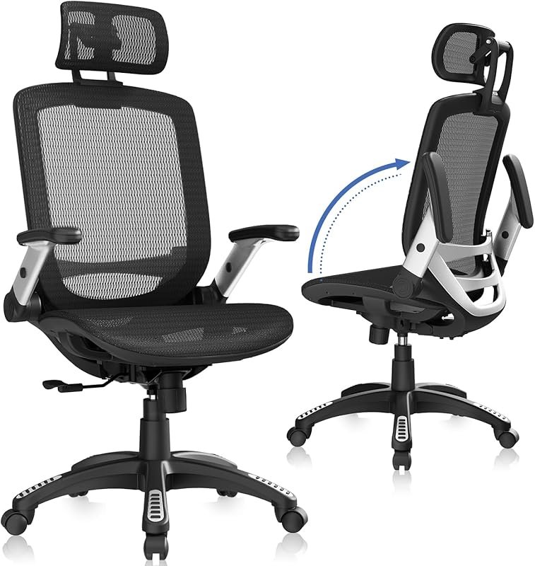 GABRYLLY Ergonomic High Back Office Chair: Headrest, Flip-Up Arms, 90-