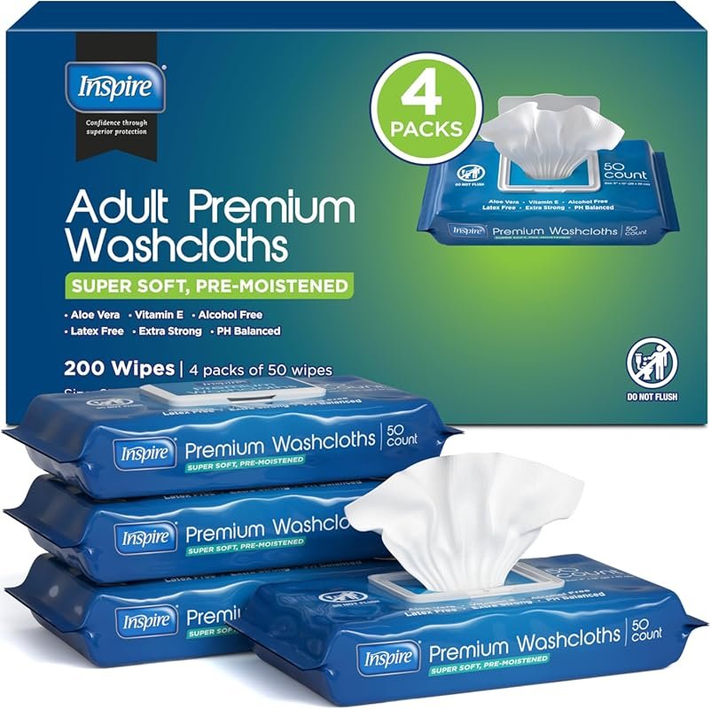 Inspire Adult Wet Wipes for Incontinence and Elderly Cleansing: 8x12 I
