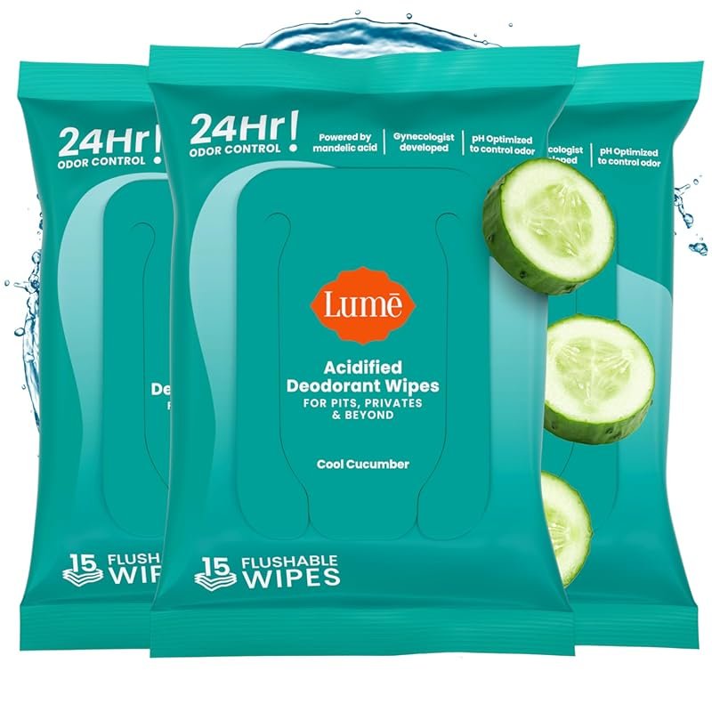 Lume Acidified Deodorant Wipes – 24-Hour Odor Control, Aluminum Free, 