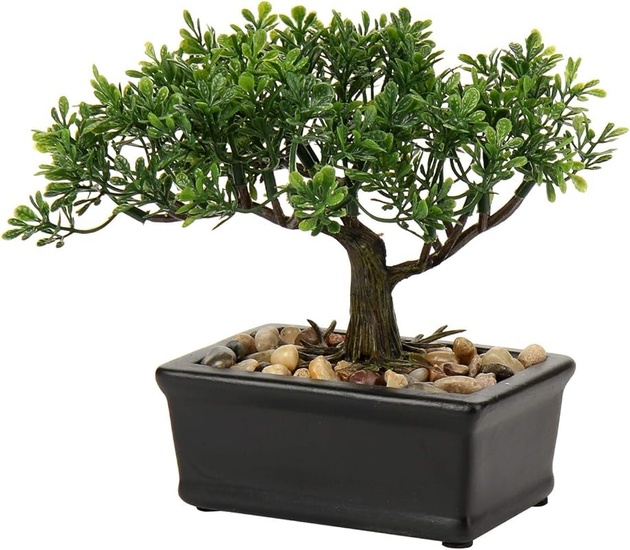 Artificial Juniper Bonsai Tree with Ceramic Pot - Small Fake Plant for