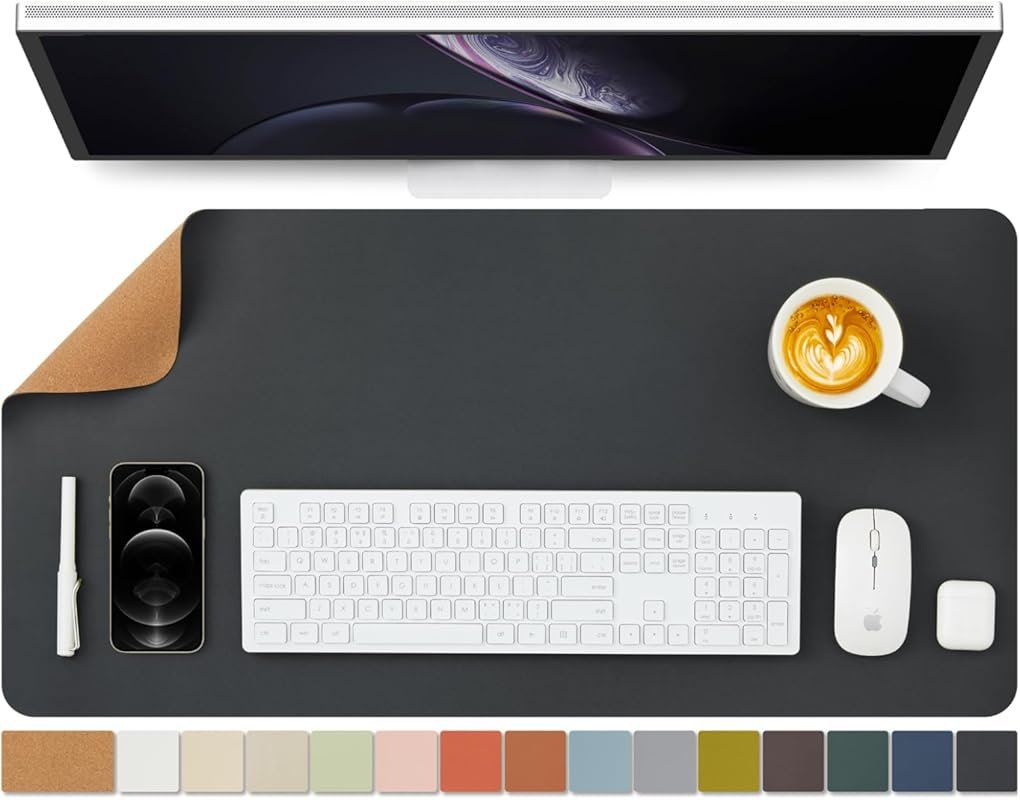 Dual-Sided Cork Desk Mat, 80cmx40cm Black Full Desk Pad for Office, Ho