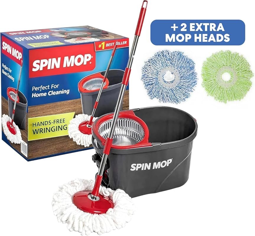 Simpli-Magic 79349 Spin Mop Cleaning System includes 3 microfiber mop 