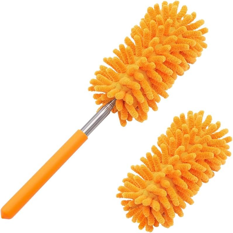 Tukuos Hand Washable Microfiber Duster: 2 Replaceable Heads, Extendabl