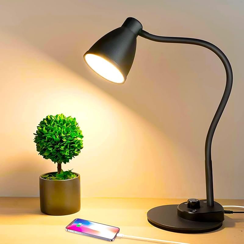 BOHON LED Desk Lamp with USB Charging - 3 Color Modes, Dimmable, Auto-