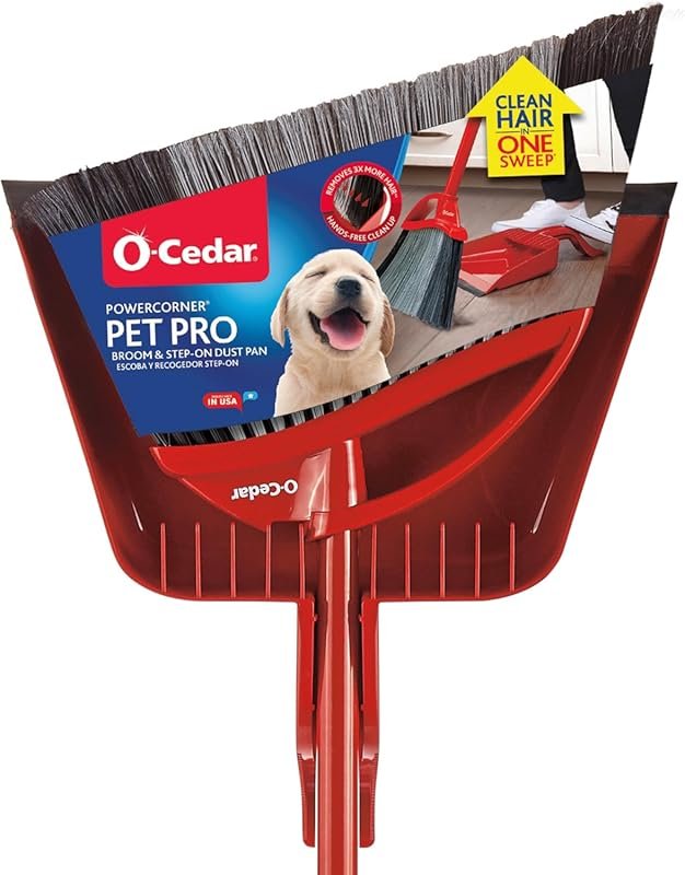 O-Cedar Pet Pro Broom with Step-On Dustpan: 99% Pet Hair Removal, 3x M