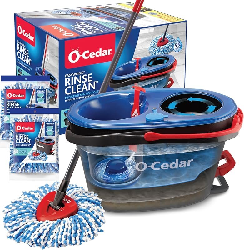 O-Cedar RinseClean Spin Mop & Bucket System + 2 Extra Mop Heads