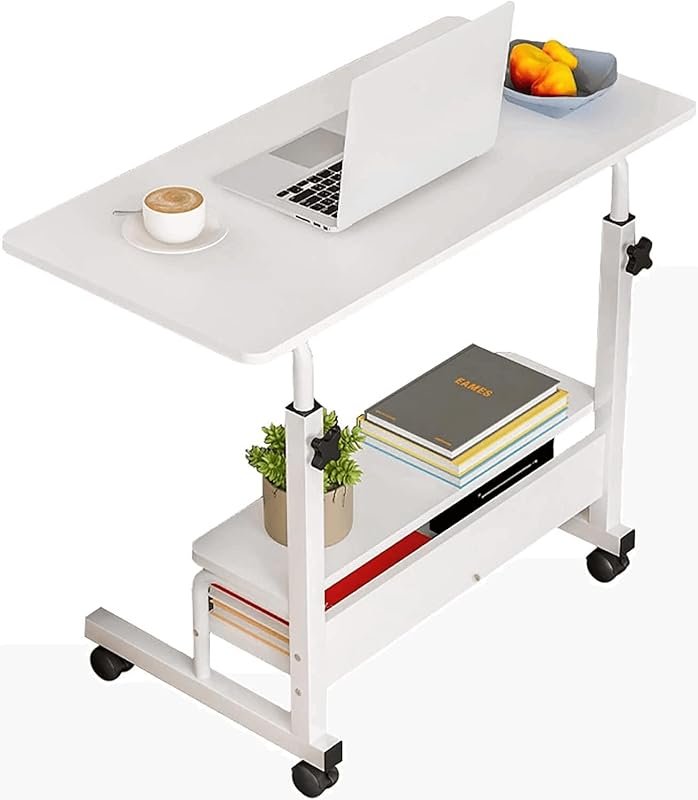 Adjustable height mobile computer desk with wheels, 31.5 inch for smal