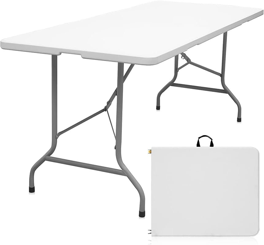 6-Foot Heavy-Duty Plastic Folding Table: Fold-in-Half Portable Utility