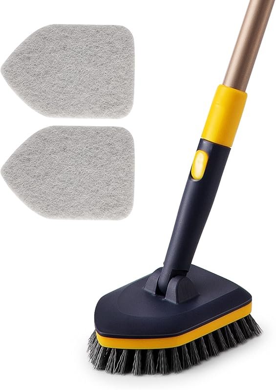 Yocada 2-in-1 Tub Tile Scrubber: 58.2-Inch Adjustable Pole, Stiff Bris