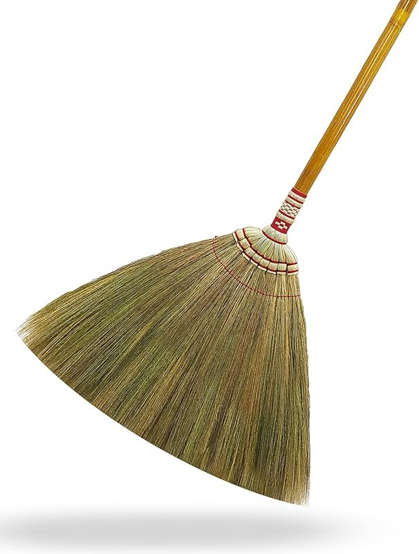 40-Inch Indoor Grass Broom with Bamboo Handle for Smooth Hard Floors, 