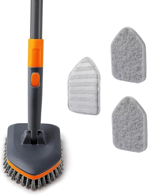 56-Inch Extendable Tile Tub Scrubber: 3 Cleaning Heads, No-Scratch for