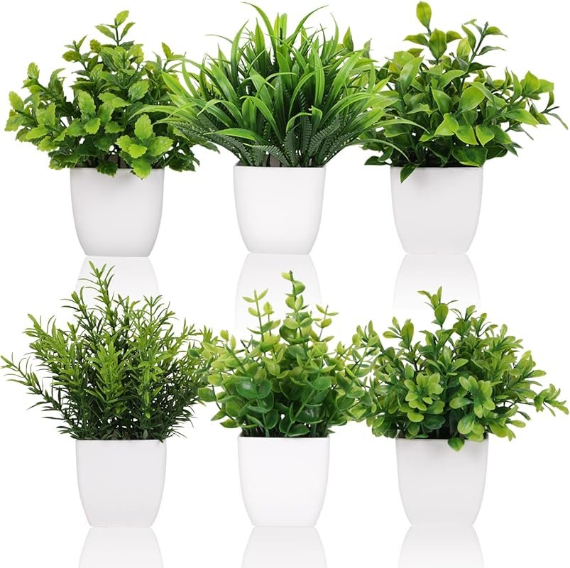 6-Piece Artificial Eucalyptus Wheat Grass Plant Set - Fake Plastic Shr