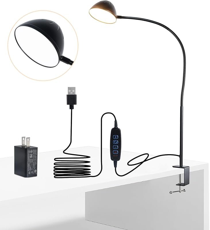 10W LED Gooseneck Clamp Lamp with 1100 Lumens, 3 Color Modes, 10 Brigh
