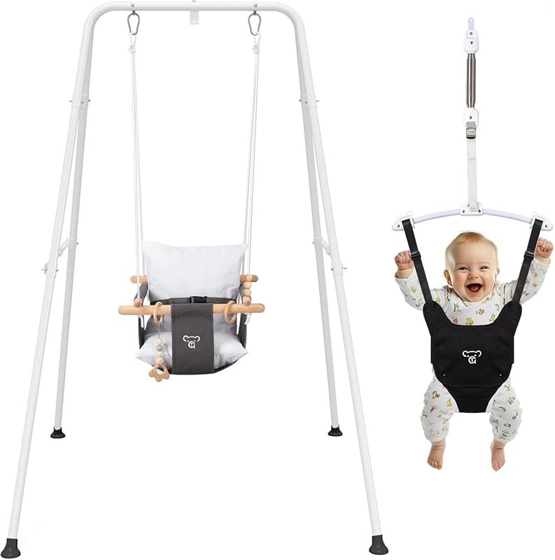 2-in-1 Baby Jumper and Swing with Foldable Stand, Stable Indoor Outdoo