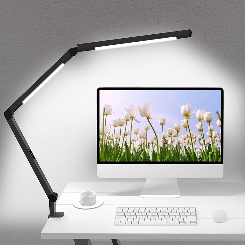 LED Desk Lamp with Clamp: dual light, adjustable swing arm, clip-on ey