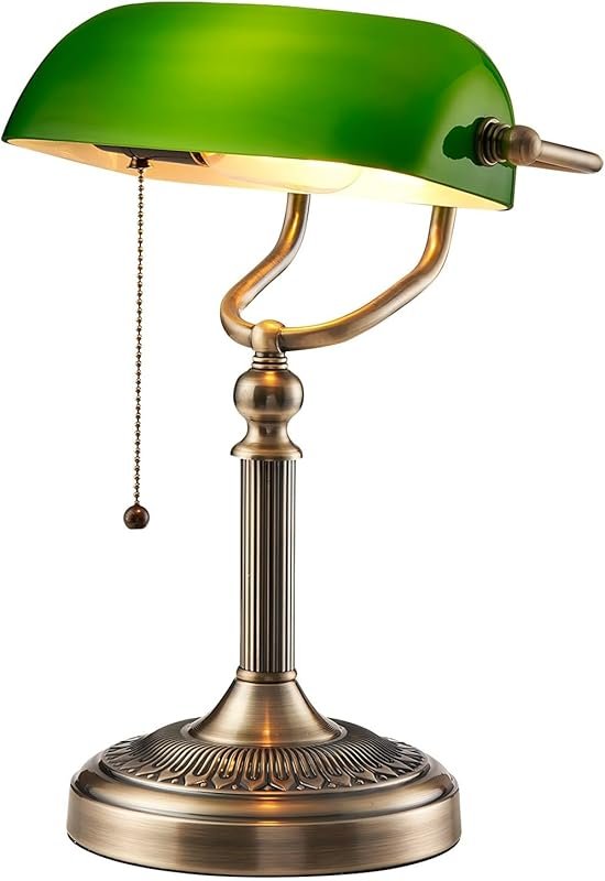 Newrays Green Glass Bankers Desk Lamp with Pull Chain Switch – Plug-In