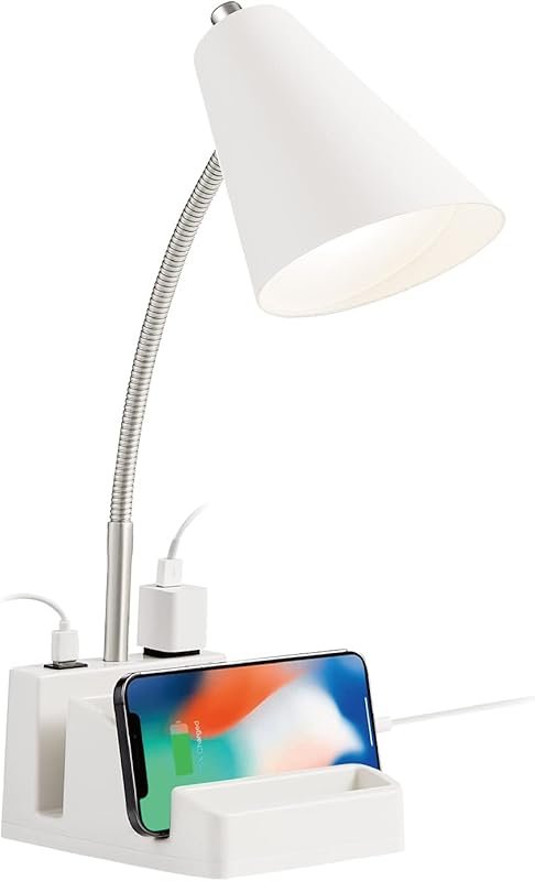 LED Desk Lamp: USB, AC, Adjustable Neck, On/Off for Reading, Working, 