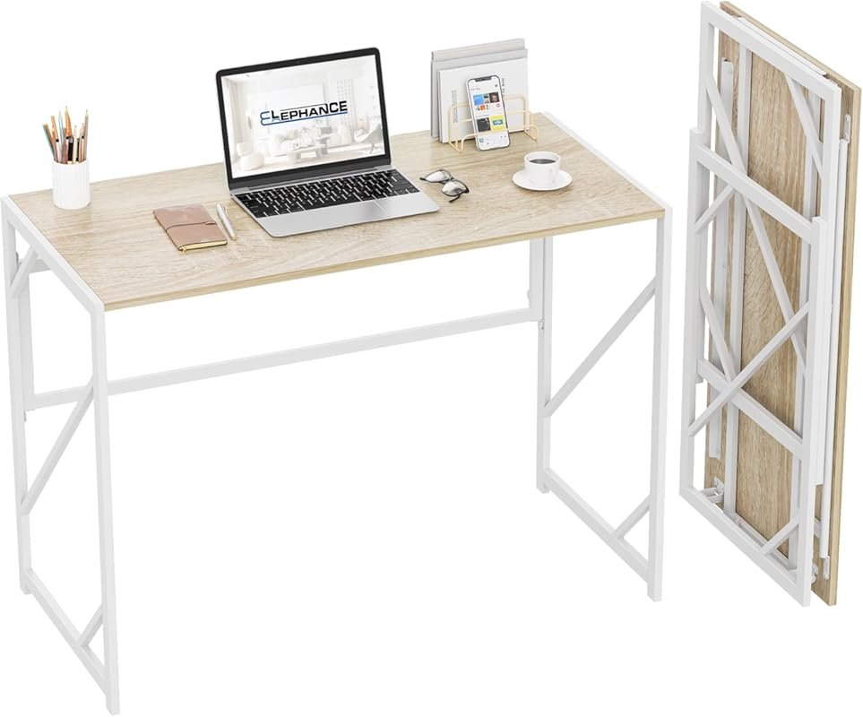 Elephance Folding Desk - No-Assembly Writing Computer Desk for Home Of