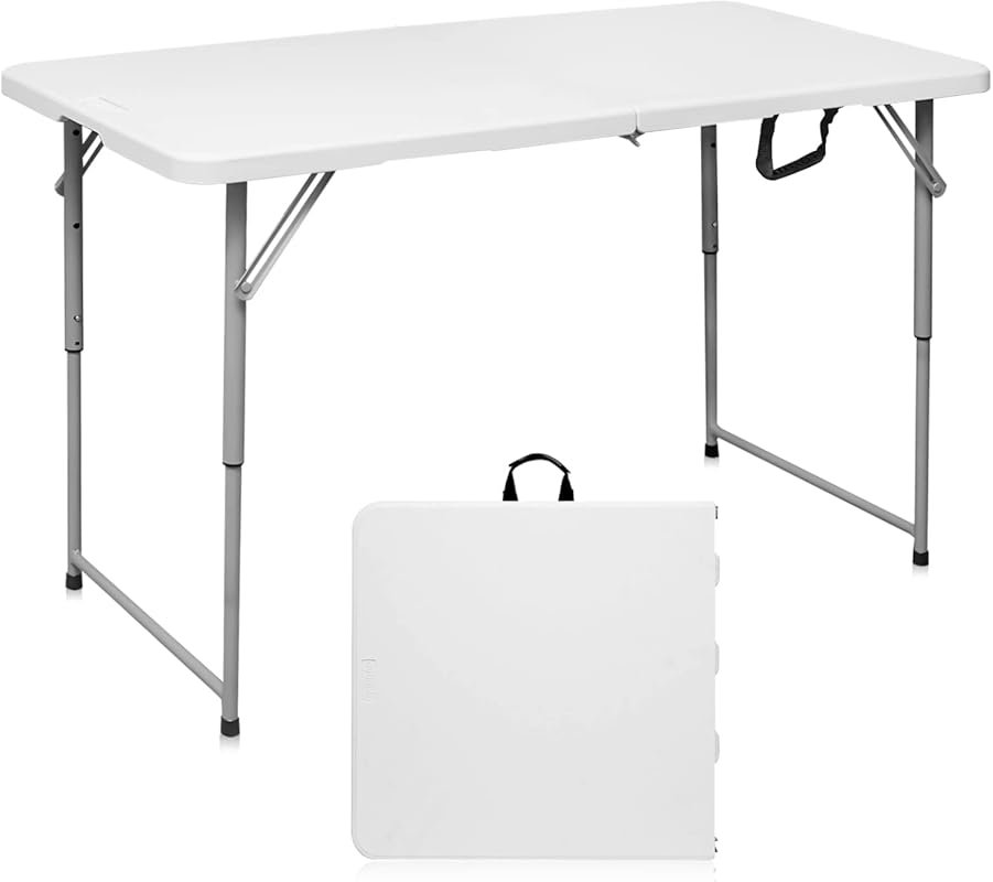 4-Foot Heavy-Duty Plastic Folding Table: Adjustable Height, Fold-in-Ha