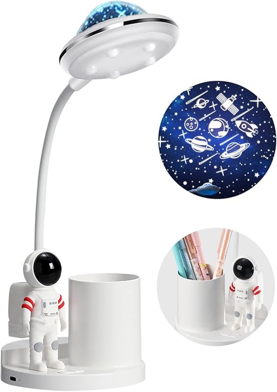 Astronaut Space Projector Desk Lamp: Galaxy Night Light, Pen Holder, E