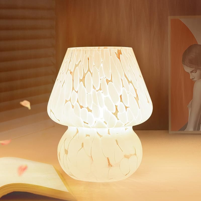 ONEWISH Small Dimmable Mushroom Table Lamp: Translucent Glass for Bedr