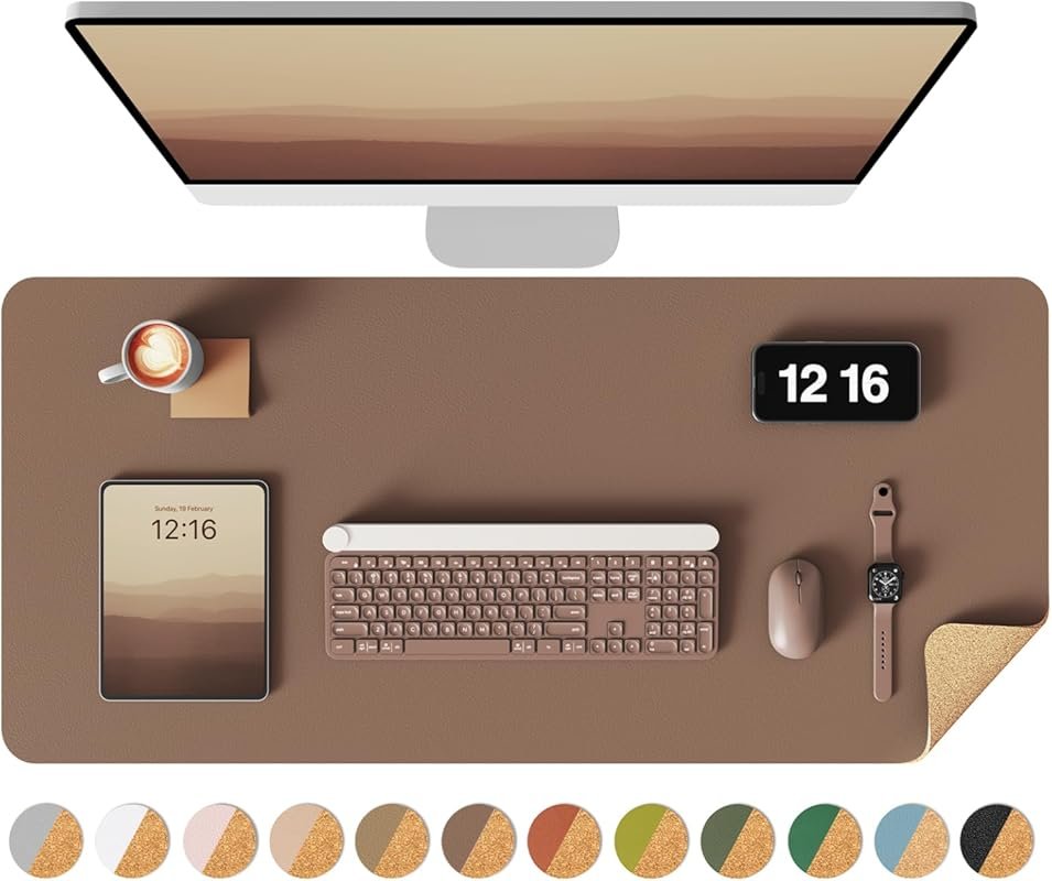 YSAGi Double-Sided Leather Cork Desk Pad, 31.5x15.7 Mouse Pad and Desk