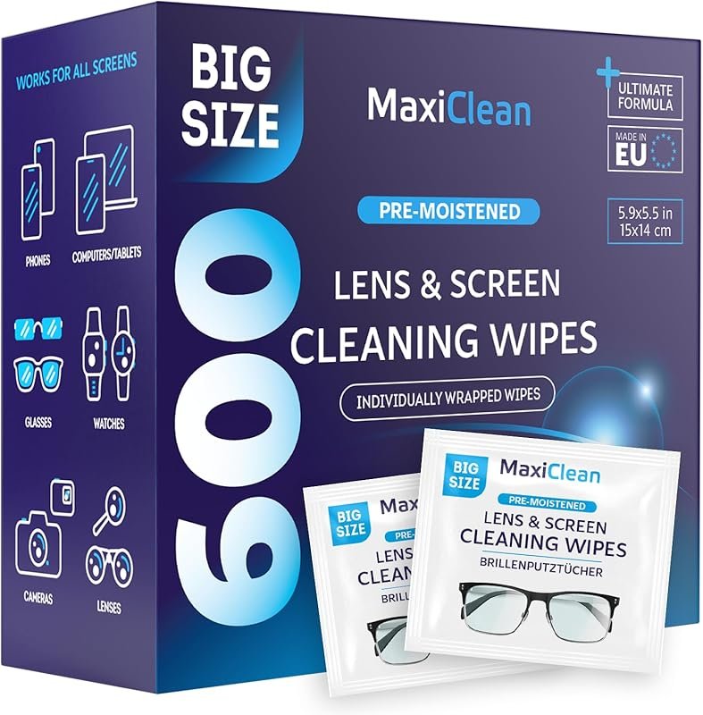 600 Pre-moistened Glasses Wipes for Lens Cleaning on All Screens and L