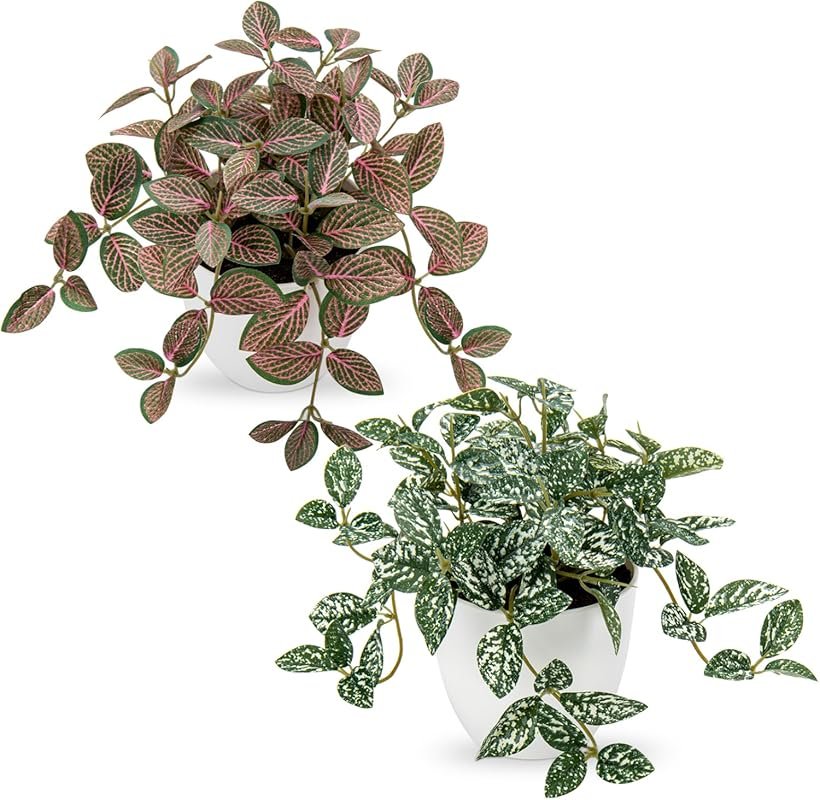 Hollyone 2 Pack Fake Plants in White Pots for Home Decor in Living Roo