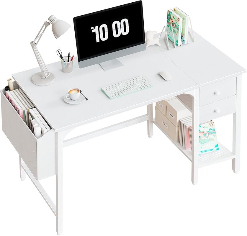 Lufeiya White 40-Inch Computer Desk with Drawers – Modern Simple Study