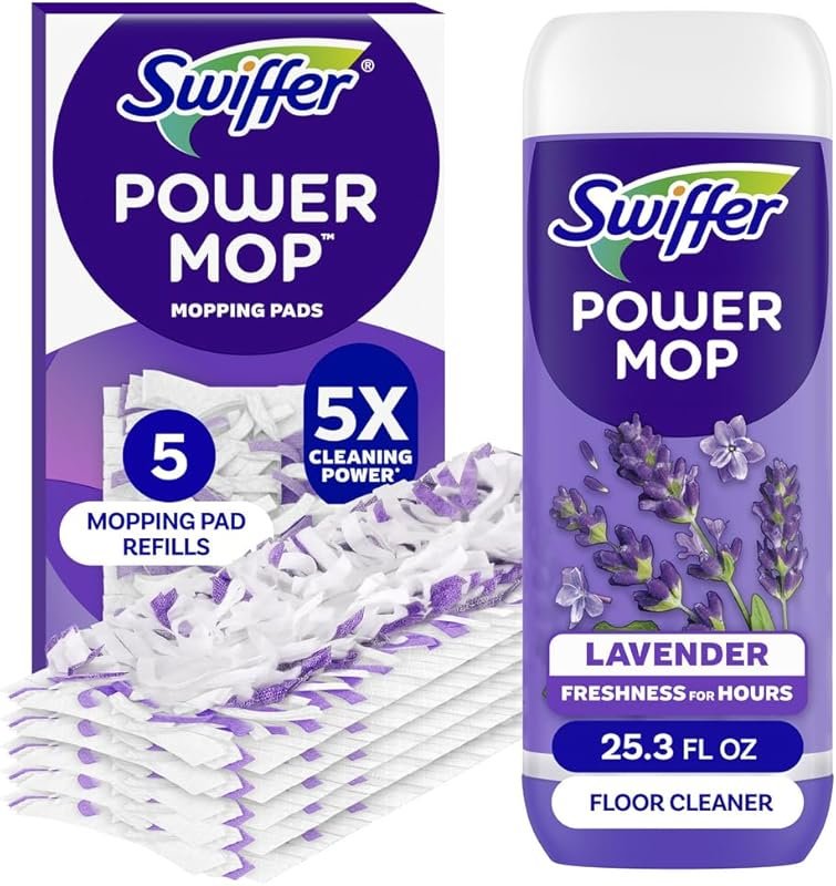 Swiffer Power Mop Refill Pack with 5 Pads Lavender Solution for Multi-