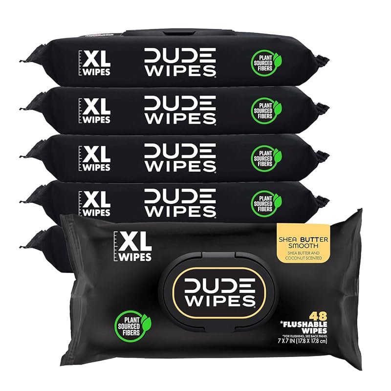 DUDE Wipes Flushable Wipes with Shea Butter, extra large, vitamin E an
