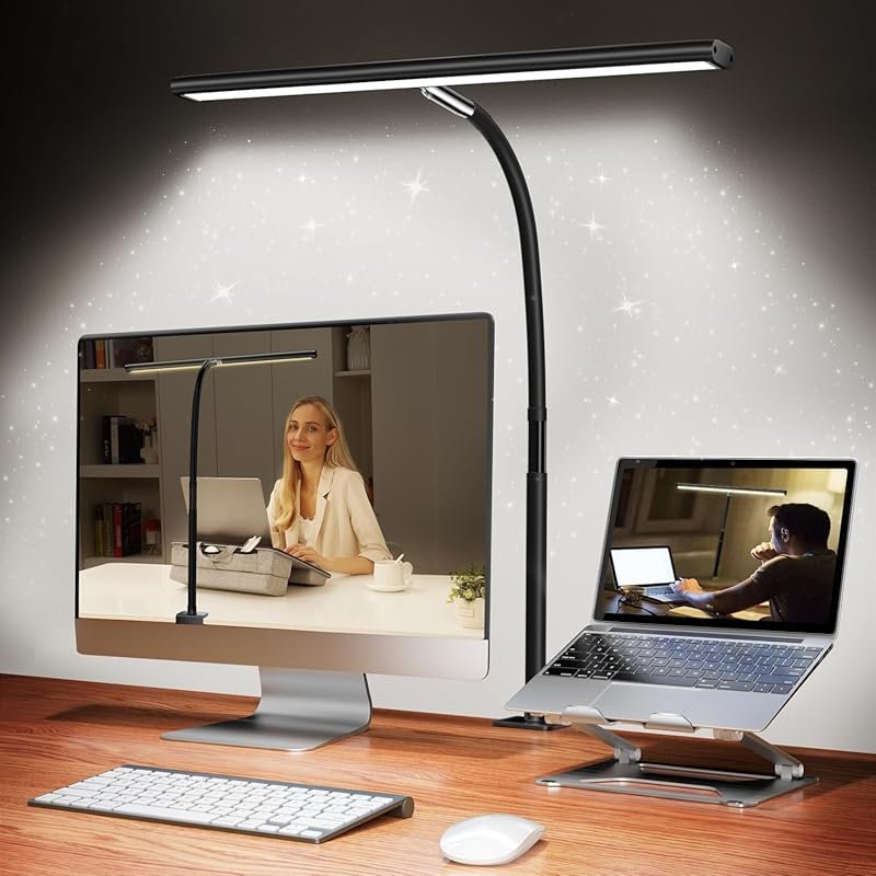 LED Desk Lamp with Clamp, Eye-Caring, Stepless Dimming, Gooseneck, 10W