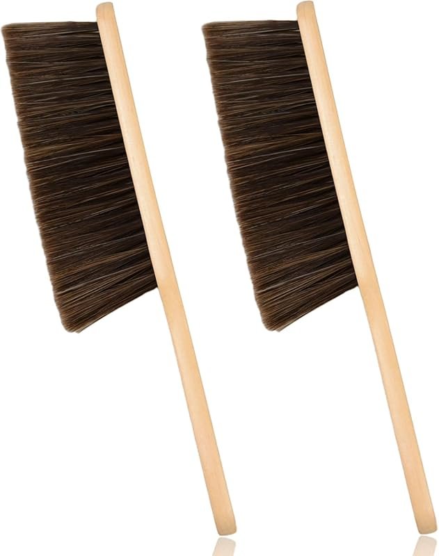 2 Piece Wooden Hand Broom Long Handle Soft Bristles for Counter Bed So