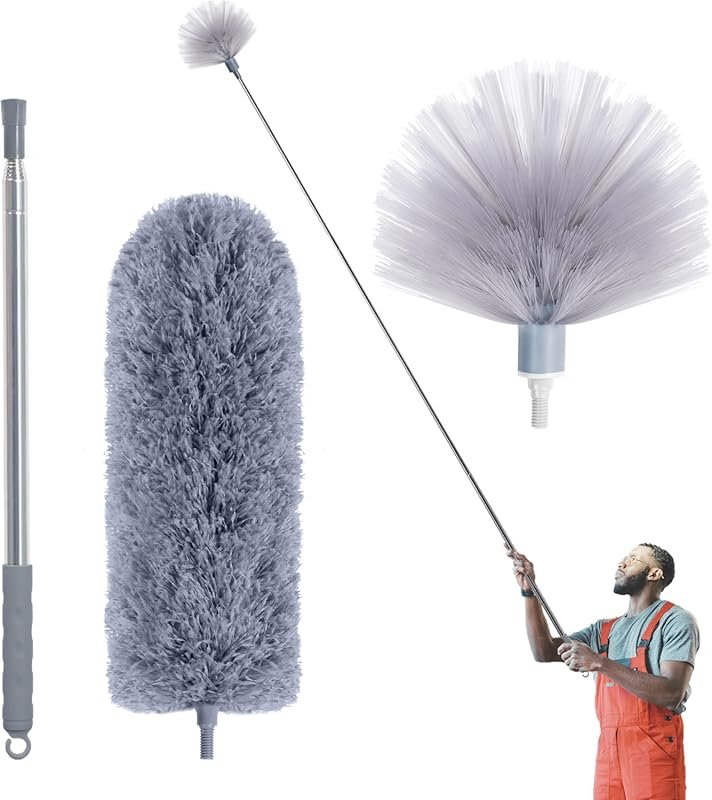 Extendable Cobweb Duster 100-Inch: Washable Microfiber Feather Duster 