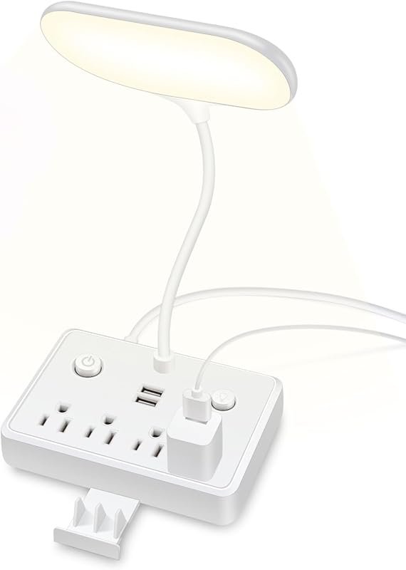 LED Desk Lamp: Power Outlet, Night Light, 3 Modes, 4 AC, 2 USB for Tra