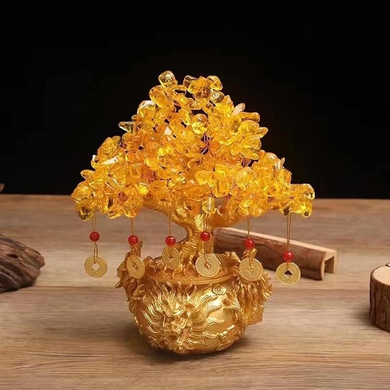 BAEKZ Citrine Crystal Bonsai Money Tree with Feng Shui Dragon Pot – Go